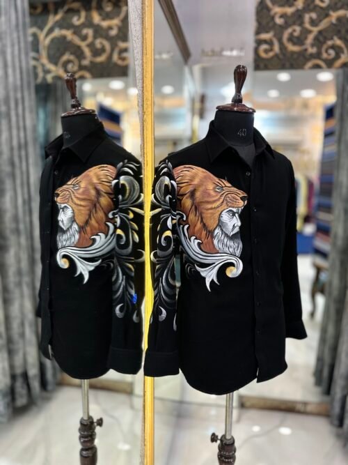 An elegant & bold lion handpainted shirt