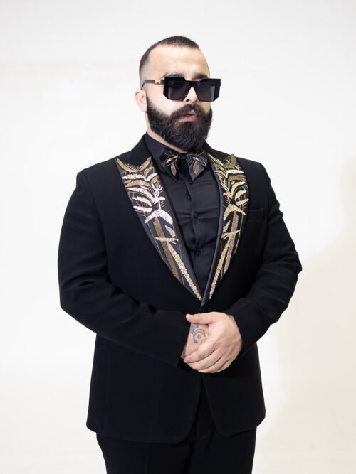 Black & Gold Embroidered Tuxedo Set