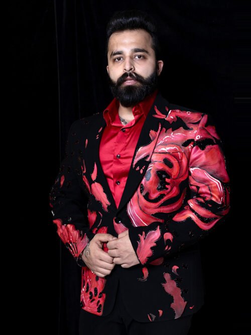 Black With Red Hand Painted - Embroidered Tuxedo Set