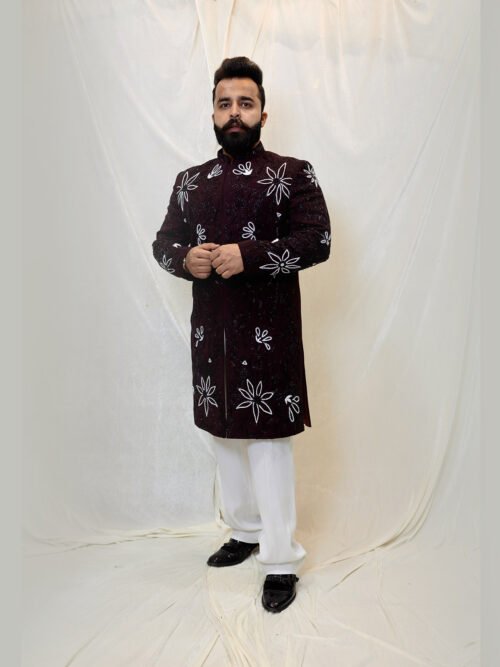 Midnight Wine And Embroidered Indo Western Set