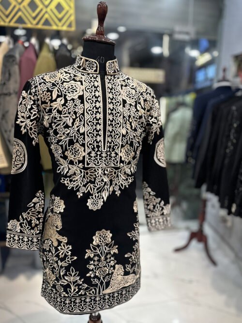 Black Italian Fabric Thread Embroidered Kurta Set