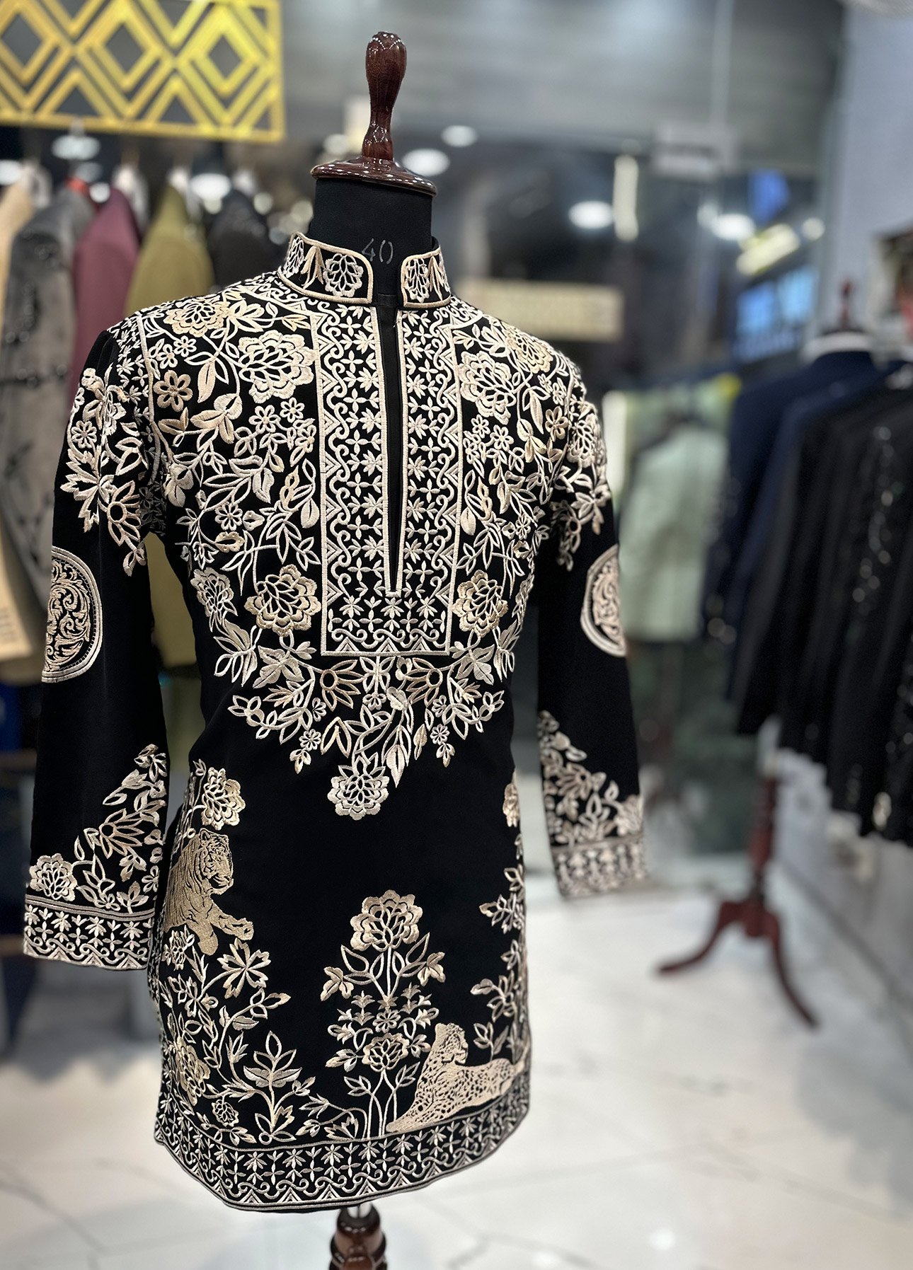 Black Italian Fabric Thread Embroidered Kurta Set