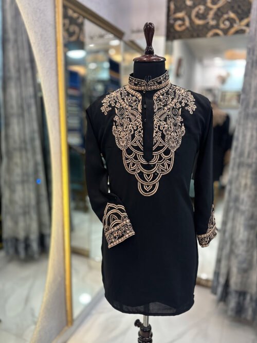 Black & Rose Gold Embroidered Kurta Set