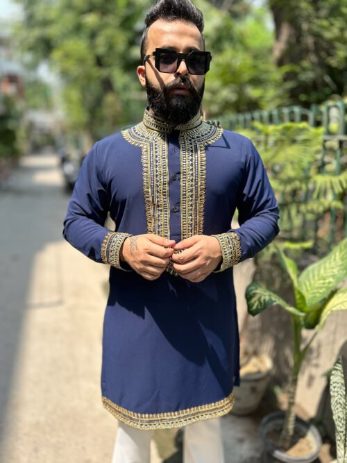 Dark Blue and ethnic gold  Embroidered Kurta Set