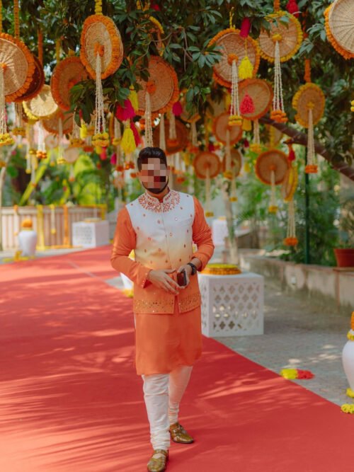 Ombre Mirror Embroidered Jacket with Kurta & Pants Indo-Western Set