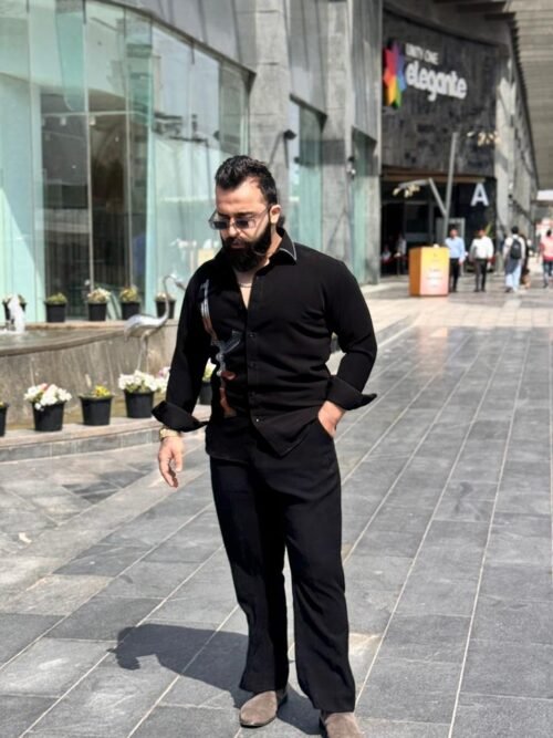 Black handpianted A*-47 shirt